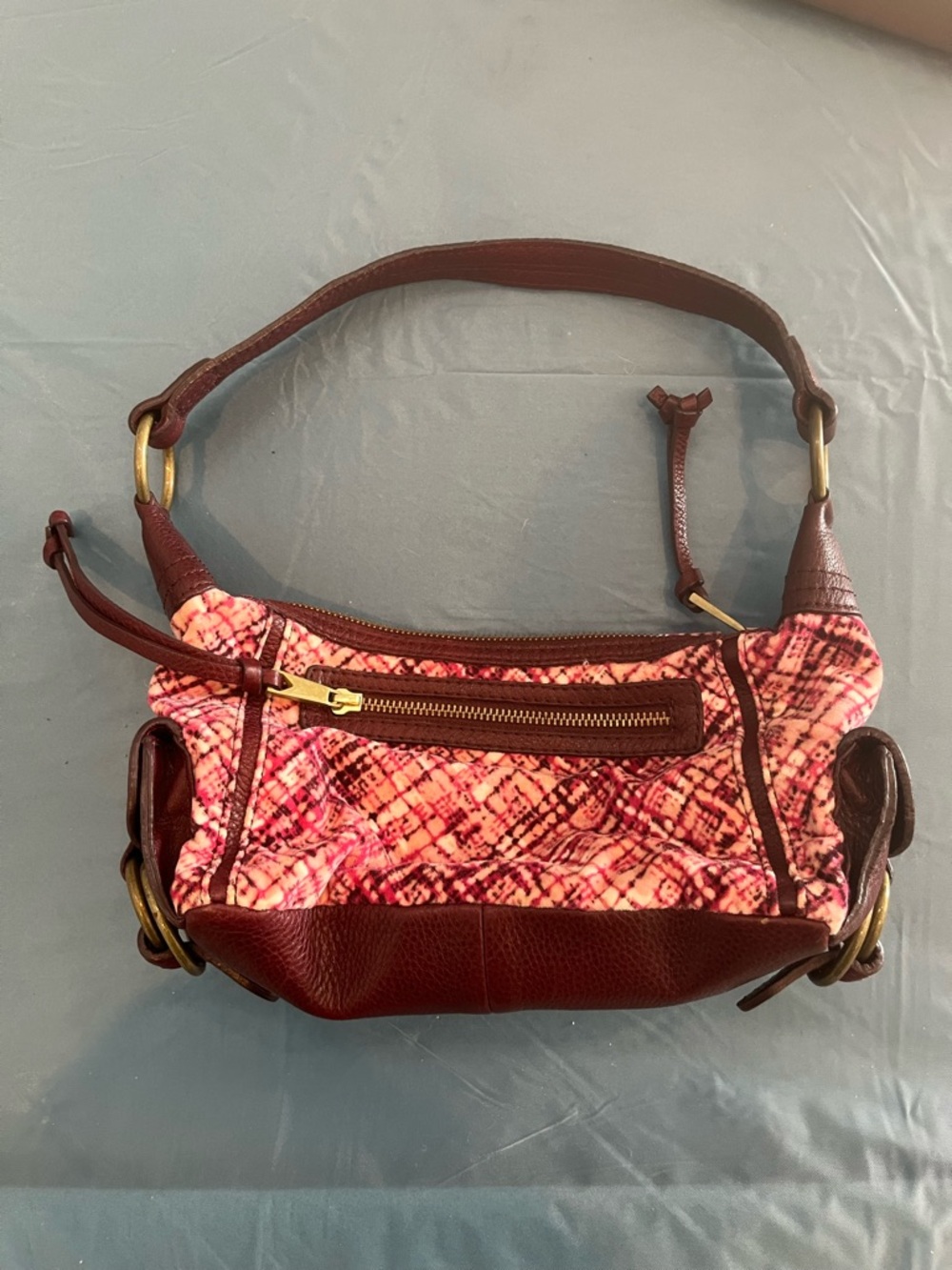 Banana Republic Pink Patterned Mini Shoulder Bag with Brown Trim
